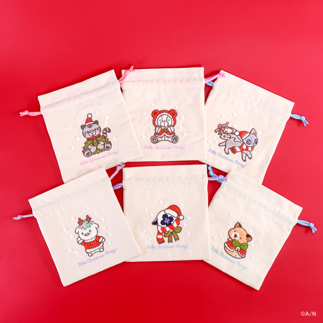 【りとるくりすますぱーてぃー！】刺繍巾着【にじりとる】